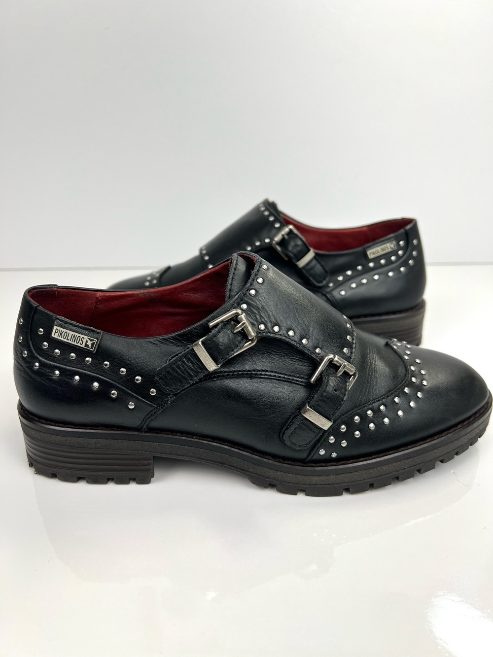 Pikolinos Women’s Monk Strap Studded Brogues size 37/6.5 Black Goth Punk Edgy